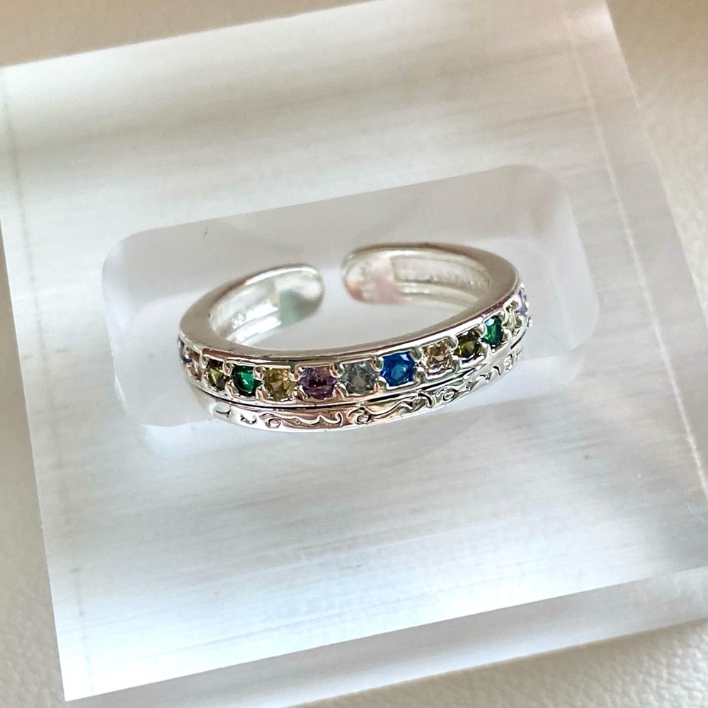 Sterling Silver Multicolor CZ Stackable Band